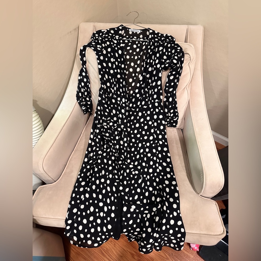 Reformation Viscose Polka Dot Black and White Susanna wrap dress in XS